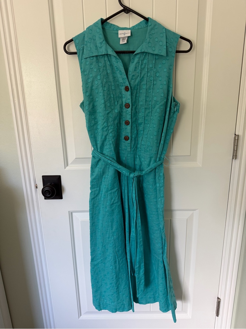 Medium Jaclyn Smith Teal Sleeveless Button-Front Dress with Belt